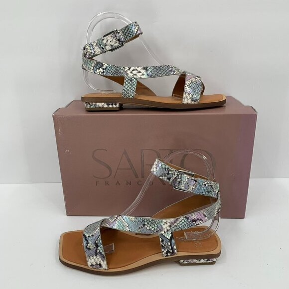 Franco Sarto Ema gray shimmery snake skin ankle strap square toe sandal new 6 - Picture 1 of 8